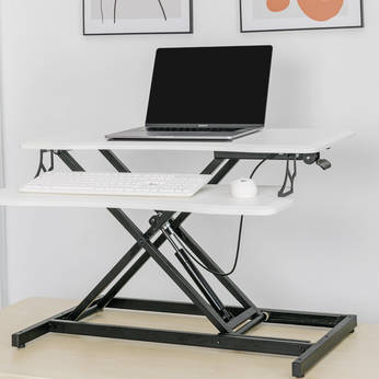 RXD1-2 With Keyboard Tray Monitor Riser Chipboard Desktop Pneumatic Height Adjustable Standing Desk Converters